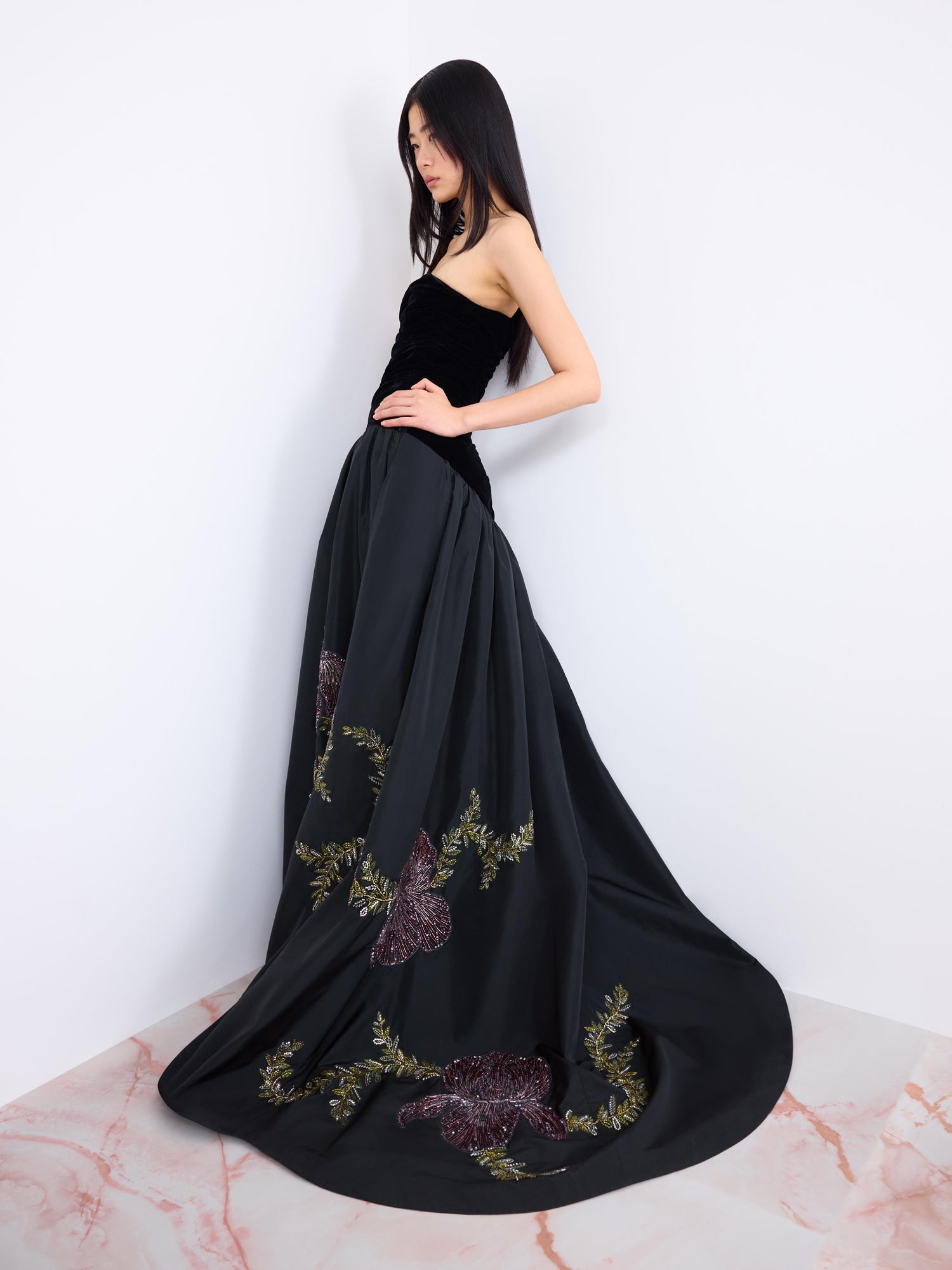 clio peppiatt long dress Selene embellished scalloped strapless satin-crepe gown - pink