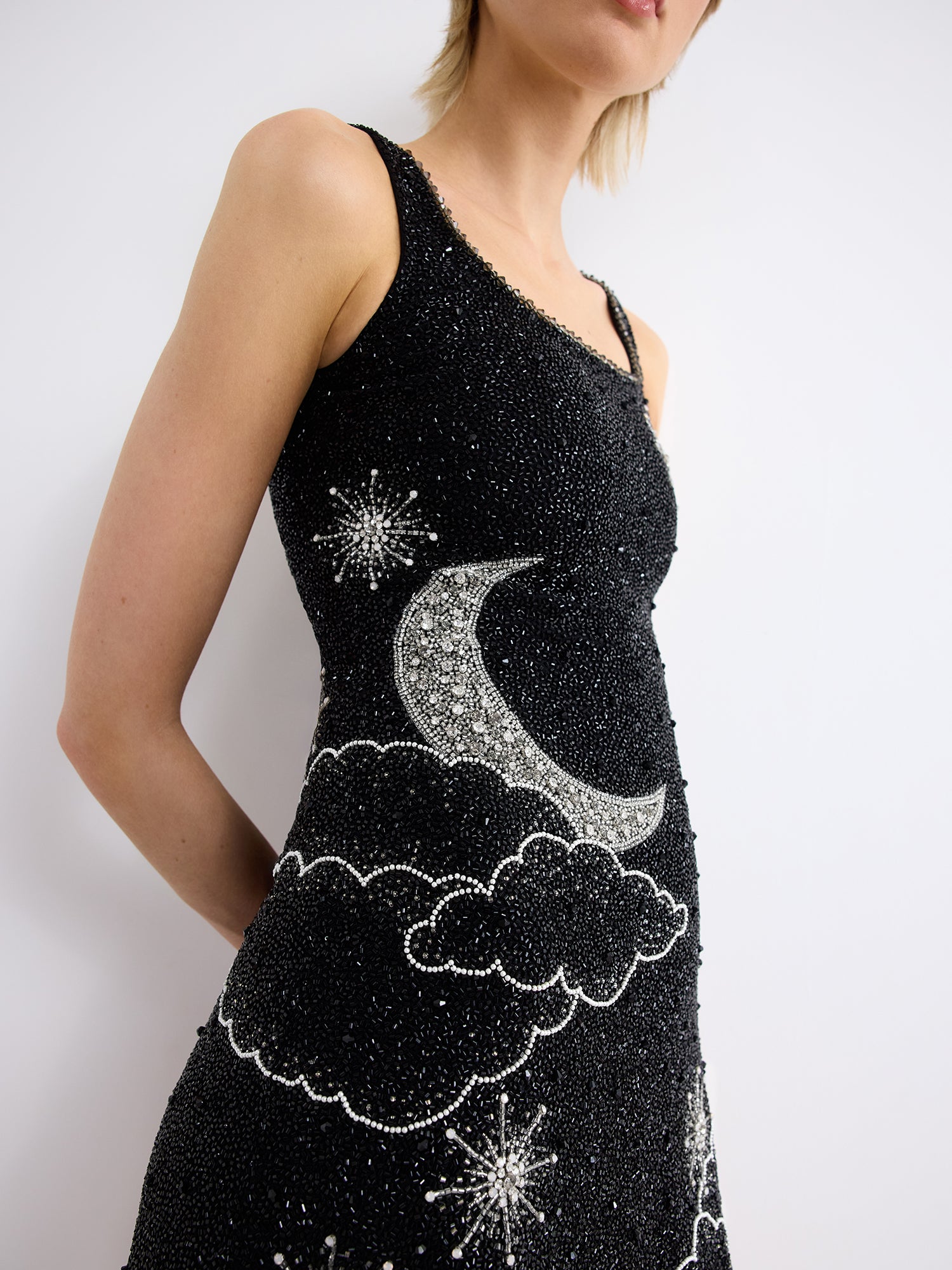 clio peppiatt women's lucina embellished stretch-mesh mini dress CLIO PEPPIATT Lucina Embellished Stretch-mesh Mini Dress - Neutrals