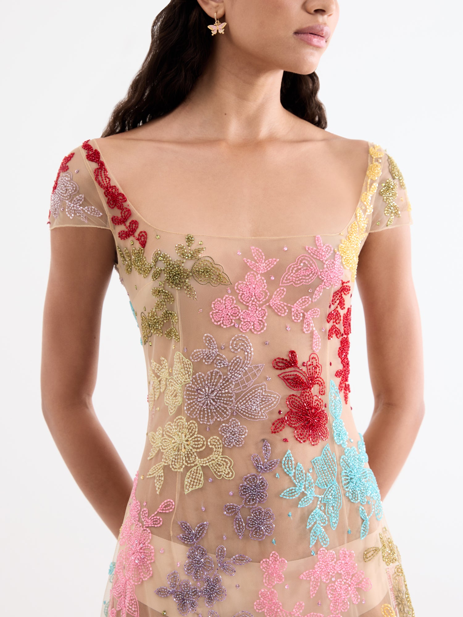 sheer embroidered dress Emerald Green Embroidered Sheer Panel Gown main image 0